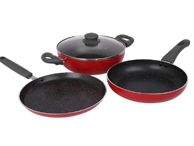 Prestige Omega Granite Non-Stick 3 Pc Cookware Set with Glass Lid