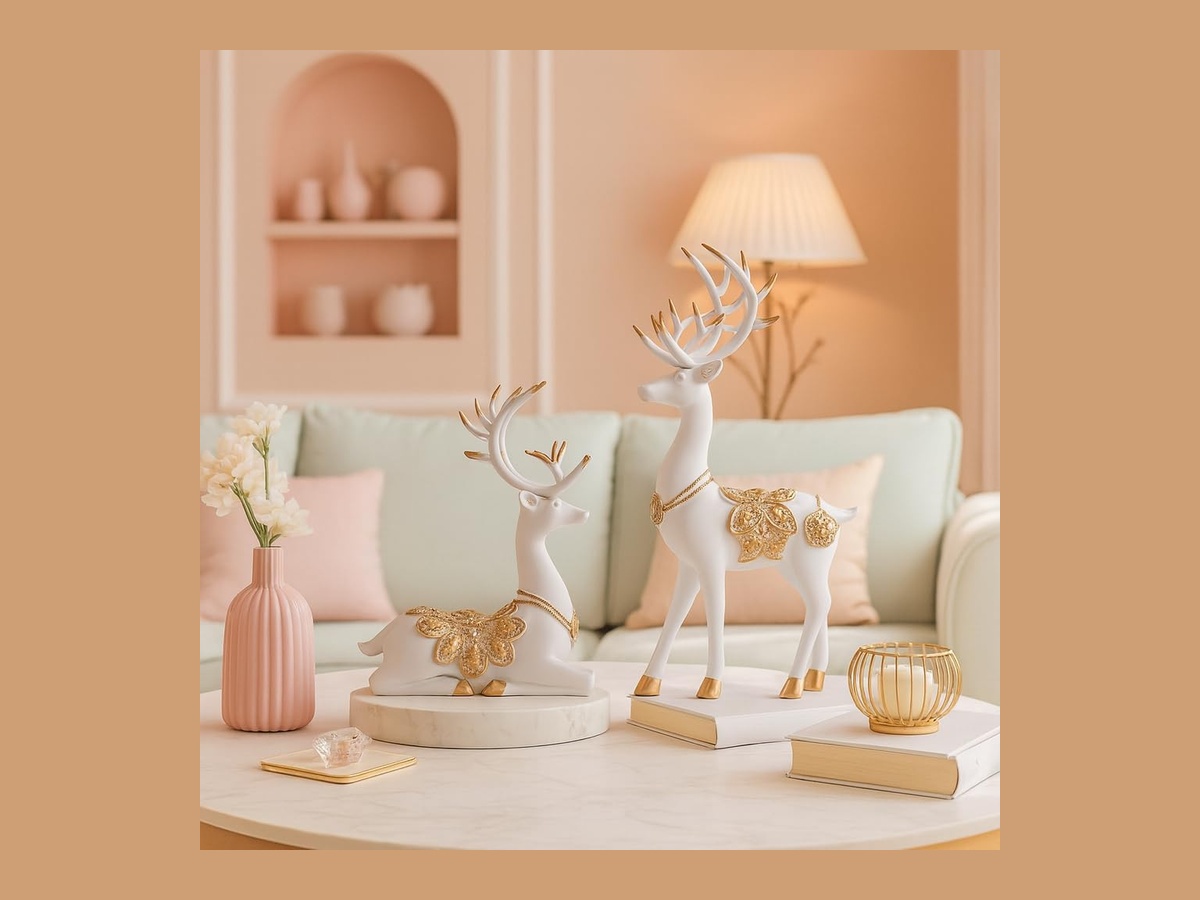 Xtore Creative Resin Golden and White Reindeer Sculptures Beautiful Home Decor